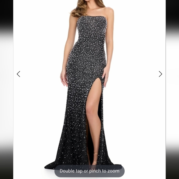 Ashley Lauren Dresses & Skirts - Black Strapless Gown with Silver Pearl Accents Sz 4 Ashley Lauren Style #11856